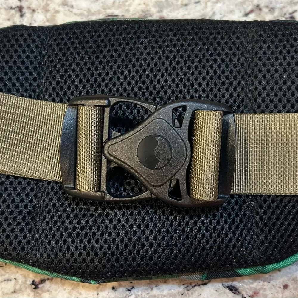 Kavu Green Leaf Print Waist Pack with Tan Strap